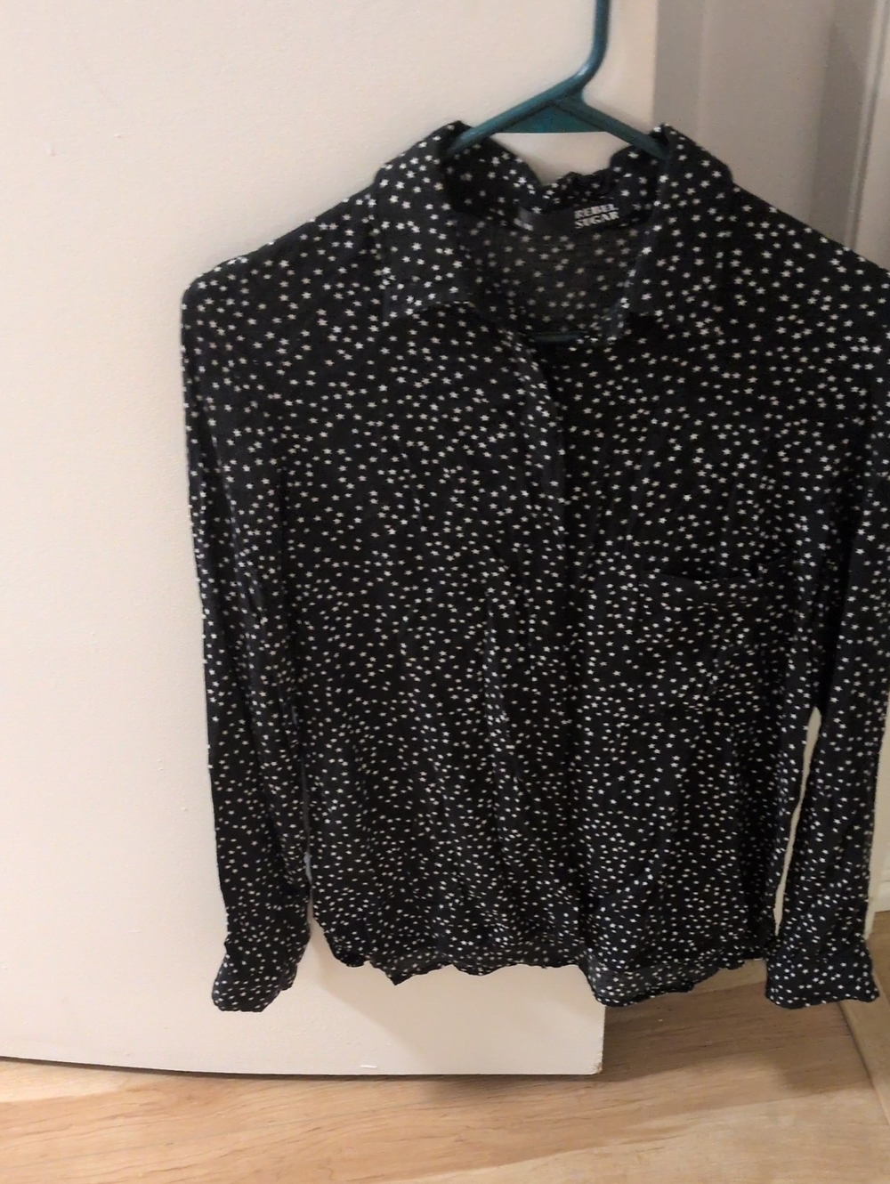Rebel Sugar Black Button-Down with White Star Dot Print